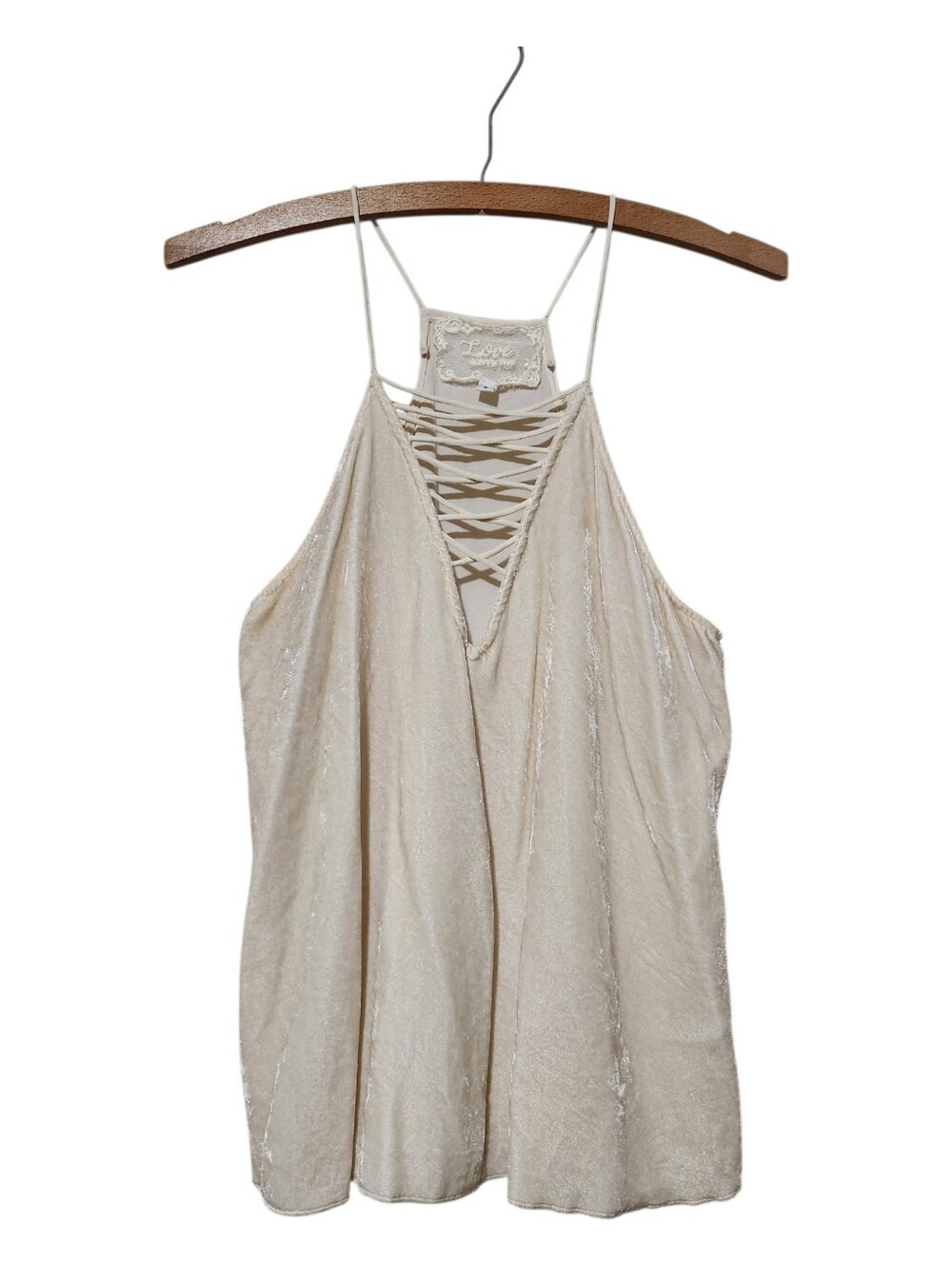 Johnny Was Aurora Lace-Up Velvet Camisole off white Cream Boho Size Small EUC